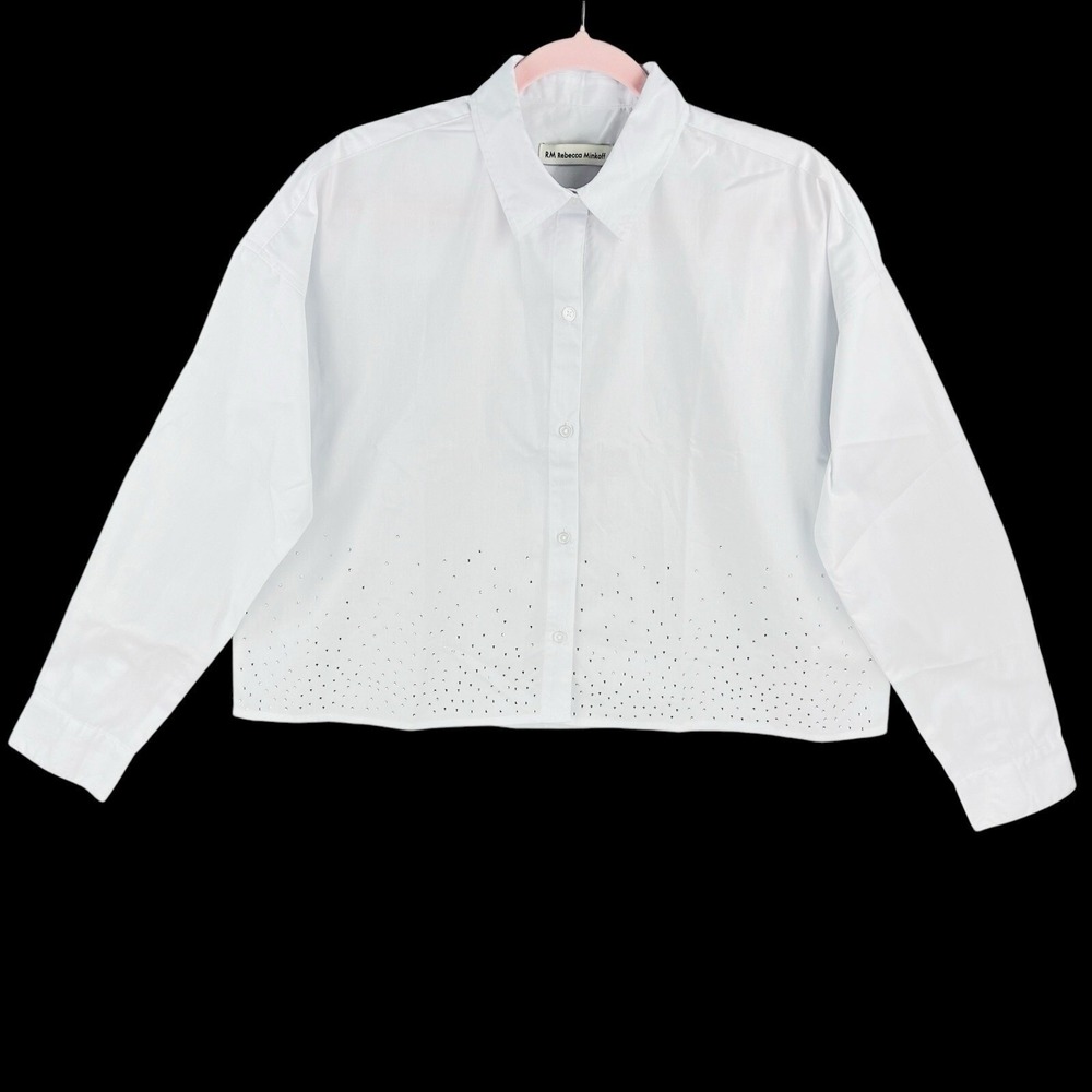 RM Rebecca Minkoff Women White Shirt Size S Collared Button-up Embellished NWOT